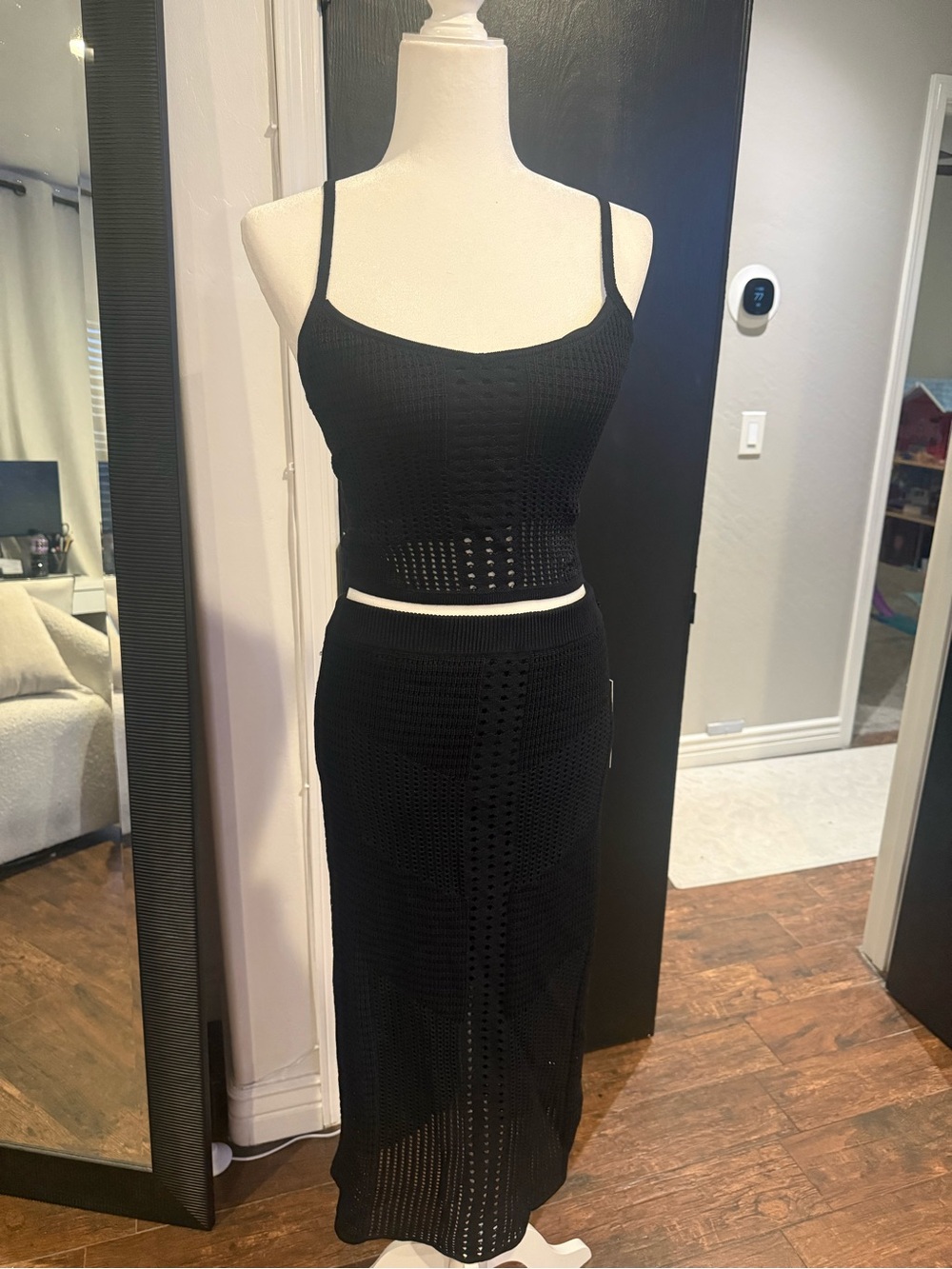 Rachel Zoe Black Crochet Two-Piece Midi Skirt Set